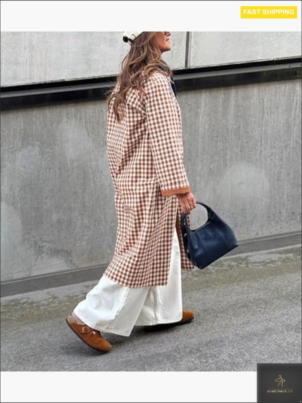 Classic Plaid Trench Coat Long Jacket Single Breasted Barn Style Outerwear - Picture 4 of 7